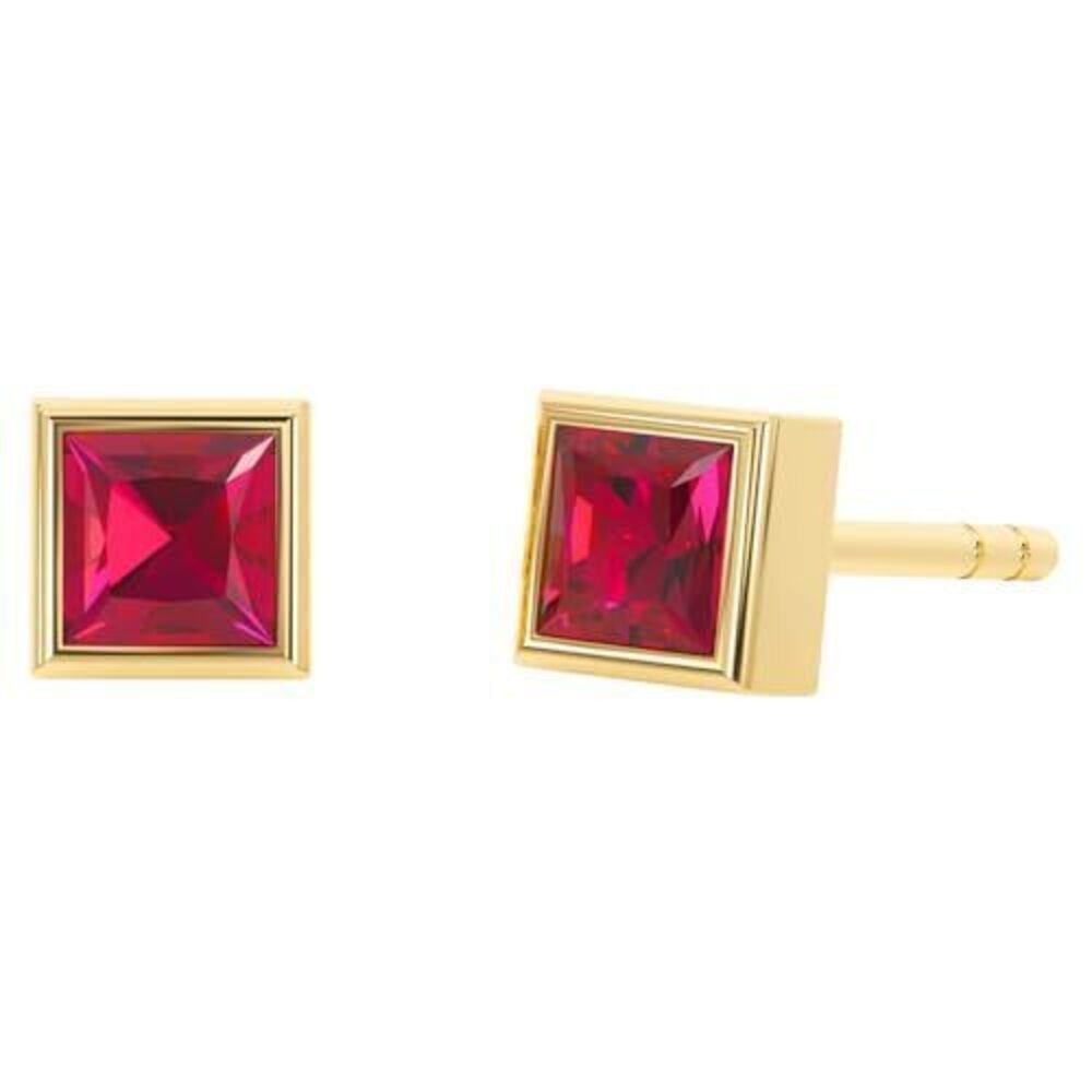 8349 Ruby Stud Earrings , Square Stud Earrings - Hypoallergenic 18K Gold